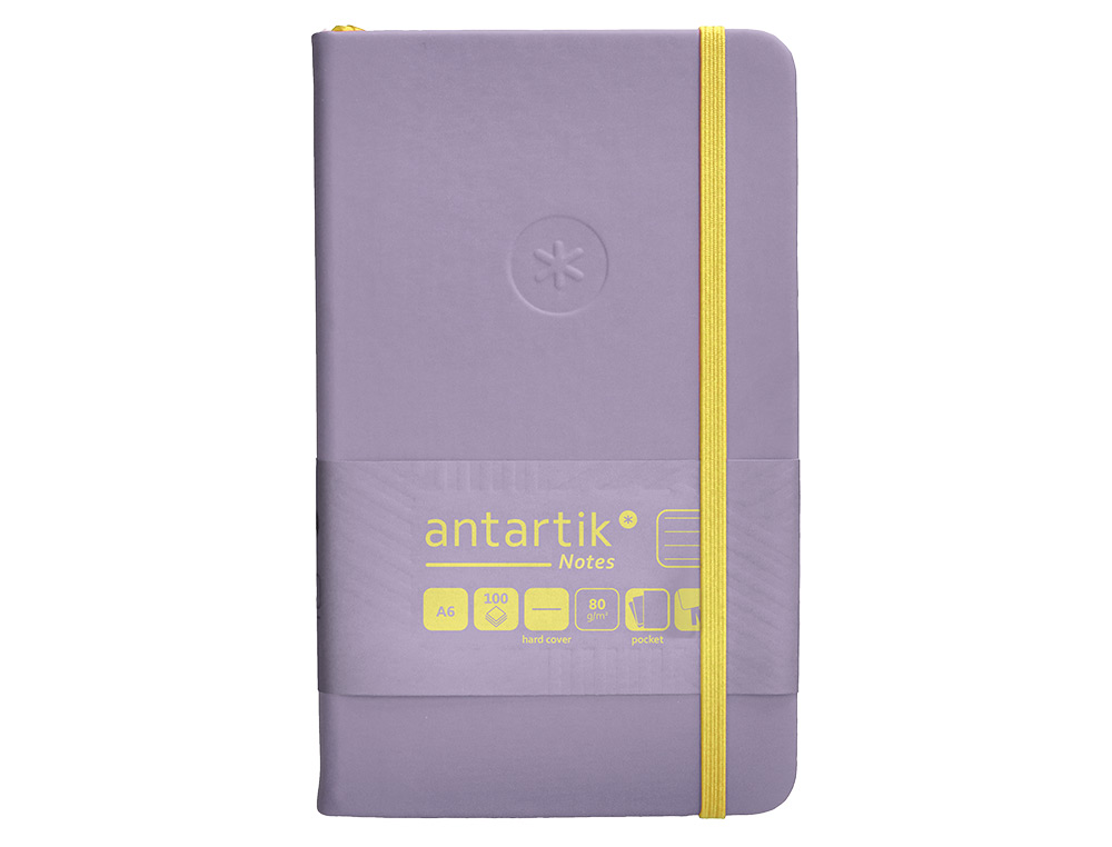 Caderno com elastico antartik capa dura a6 folhas linhas roxo e amarelo 100 folhas 80 gr fsc ( Imagem 2 de 11 ) - Preview
