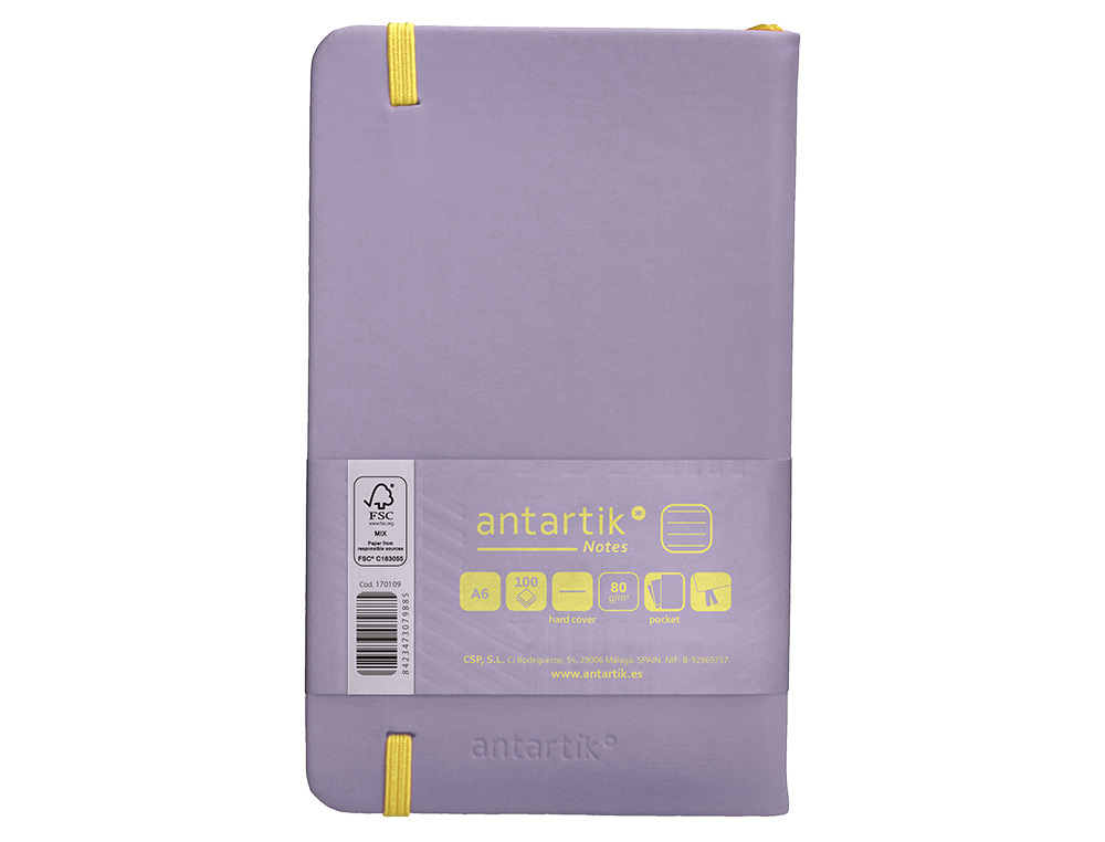 Caderno com elastico antartik capa dura a6 folhas linhas roxo e amarelo 100 folhas 80 gr fsc ( Imagem 3 de 11 ) - Preview