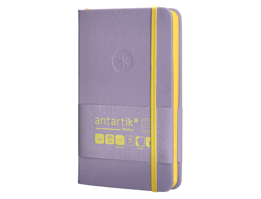Caderno com elastico antartik capa dura a6 folhas linhas roxo e amarelo 100 folhas 80 gr fsc ( Imagem 4 de 11 ) - Preview