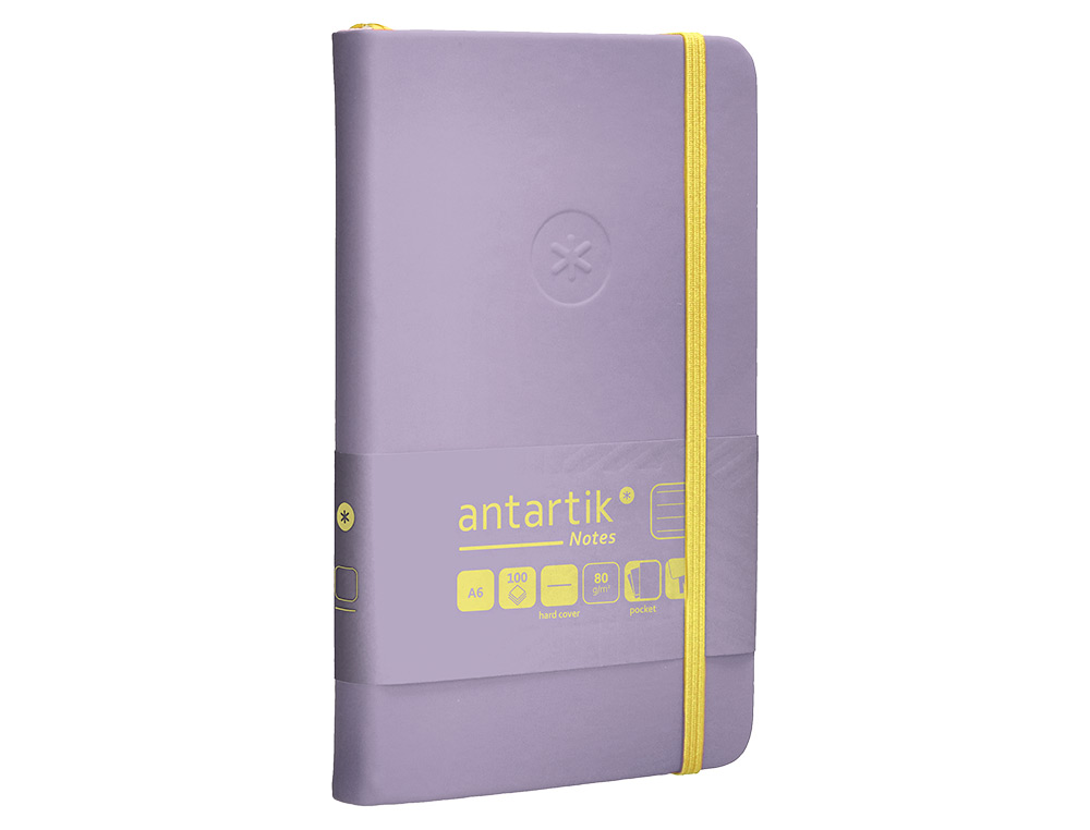 Caderno com elastico antartik capa dura a6 folhas linhas roxo e amarelo 100 folhas 80 gr fsc ( Imagem 5 de 11 ) - Preview