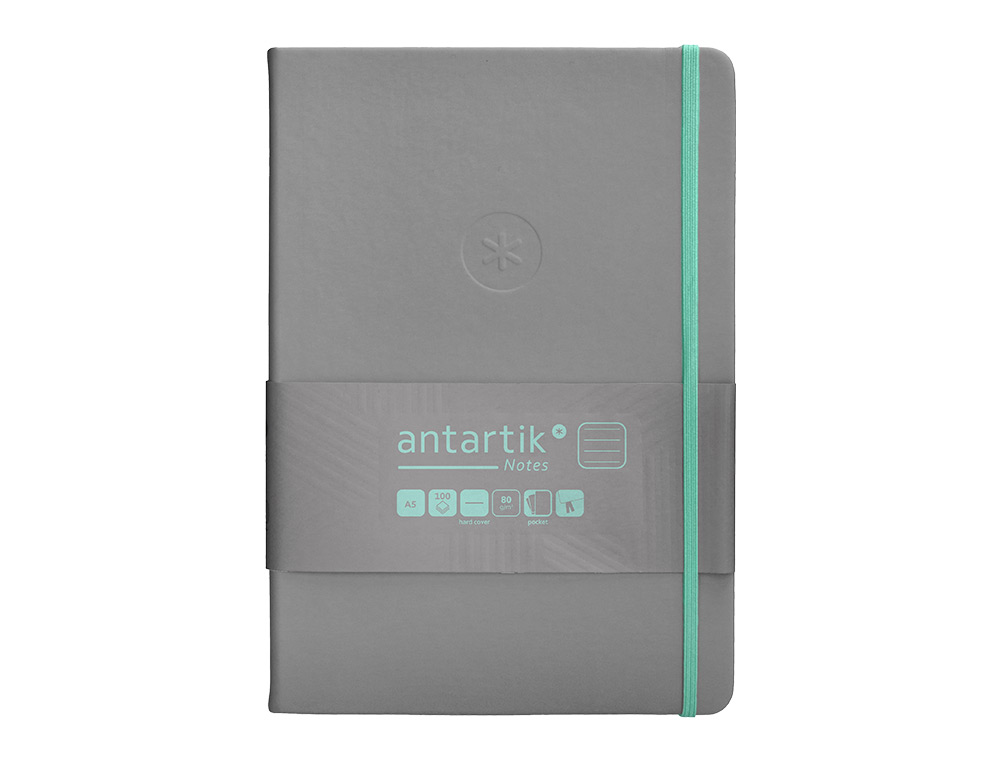 Caderno com elastico antartik capa dura a5 folhas linhas cinza e turquesa 100 folhas 80 gr fsc ( Imagem 2 de 11 ) - Preview
