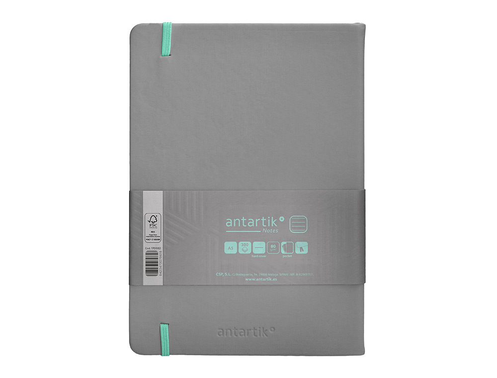 Caderno com elastico antartik capa dura a5 folhas linhas cinza e turquesa 100 folhas 80 gr fsc ( Imagem 3 de 11 ) - Preview