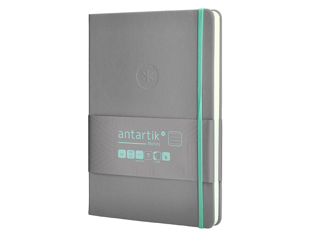 Caderno com elastico antartik capa dura a5 folhas linhas cinza e turquesa 100 folhas 80 gr fsc ( Imagem 4 de 11 ) - Preview