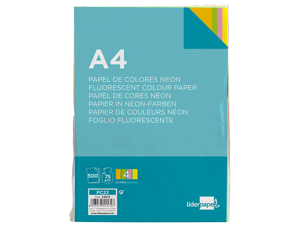 Papel de Cor Liderpapel Din A4 75 gr Pack de 500 Quatro Cores Neon Sortidas ( Imagem 4 de 17 ) - Preview
