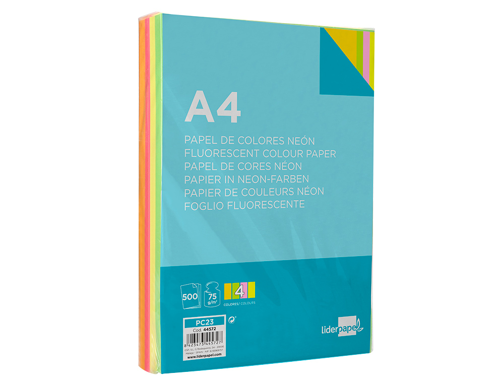 Papel de Cor Liderpapel Din A4 75 gr Pack de 500 Quatro Cores Neon Sortidas ( Imagem 5 de 17 ) - Preview