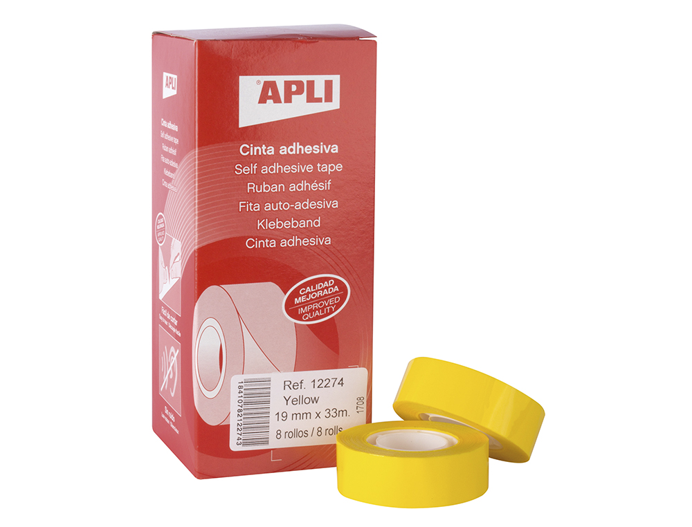 Fita adesiva Apli. 33 mt x 19 mm. Cor amarelo ( Imagem 2 de 4 ) - Preview