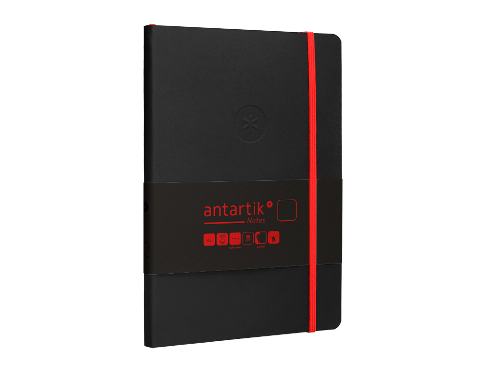 Caderno com elastico antartik capa mole a5 folhas lisas preto e vermelho 80 folhas 80 gr fsc ( Imagem 5 de 8 ) - Preview