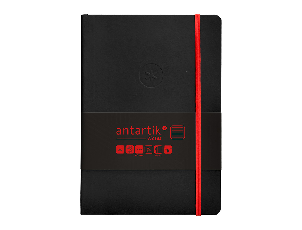 Caderno com elastico antartik capa mole a5 folhas linhas preto e vermelho 80 folhas 80 gr fsc ( Imagem 2 de 8 ) - Preview