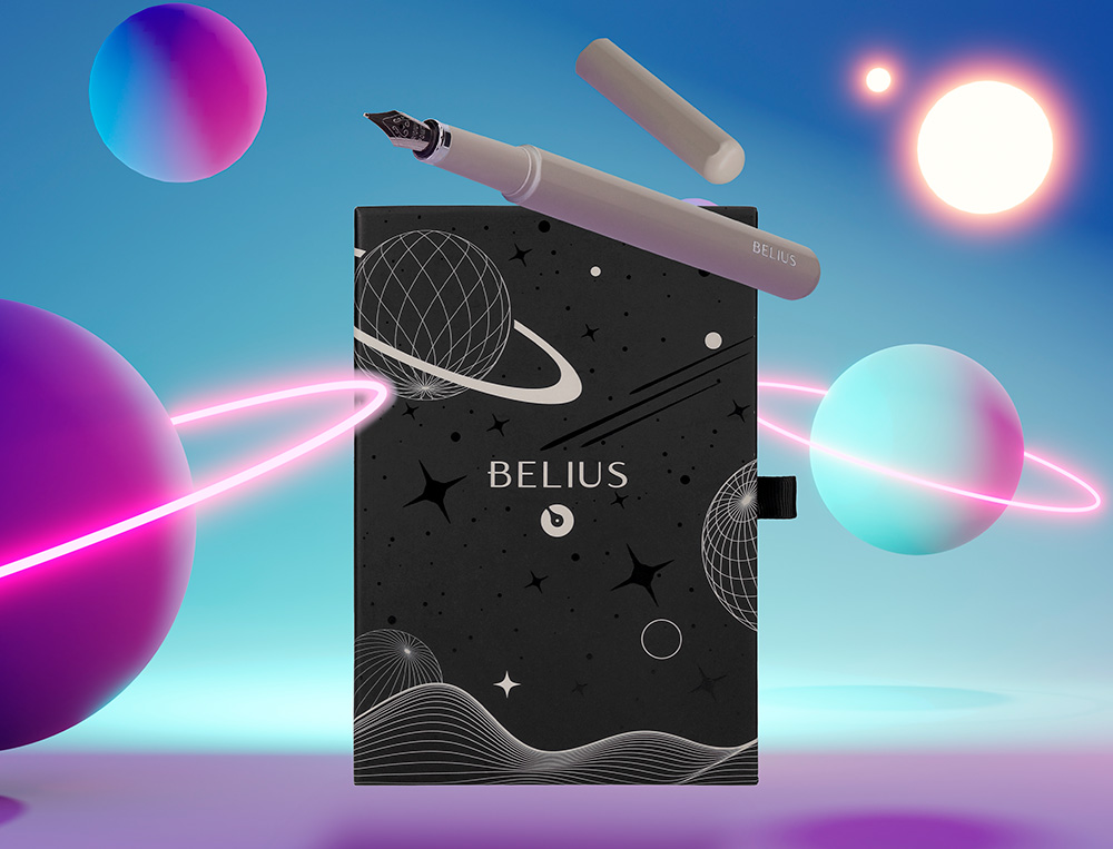 Caneta e bolsa de couro belius cinza tinta preta caixa de oferta ( Imagem 2 de 23 ) - Preview