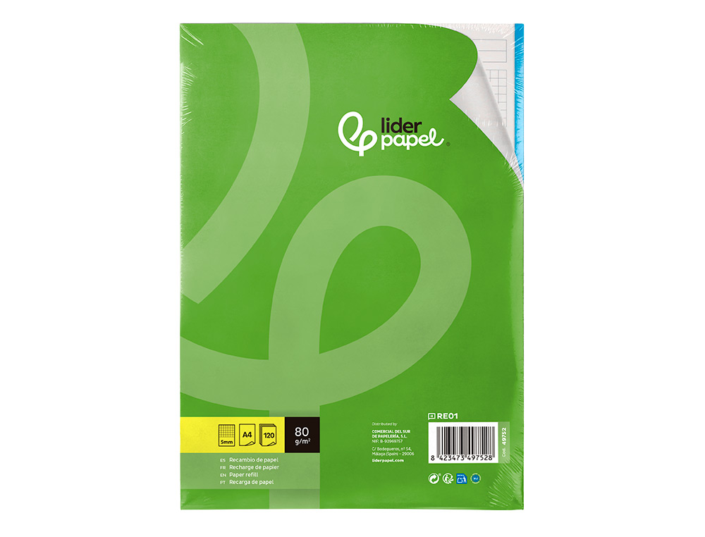 Recarga liderpapel din a4 120 f quadricula de 5 mm margem com bandas 5 cores papel de 70 gr ( Imagem 3 de 12 ) - Preview