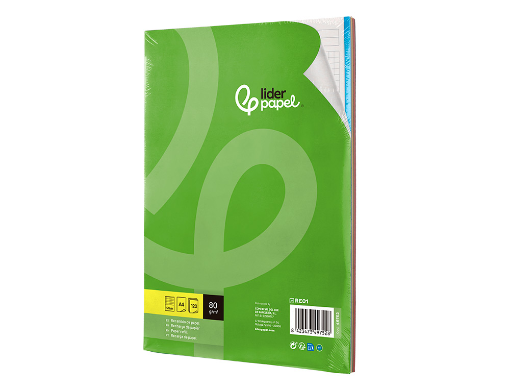 Recarga liderpapel din a4 120 f quadricula de 5 mm margem com bandas 5 cores papel de 70 gr ( Imagem 4 de 12 ) - Preview