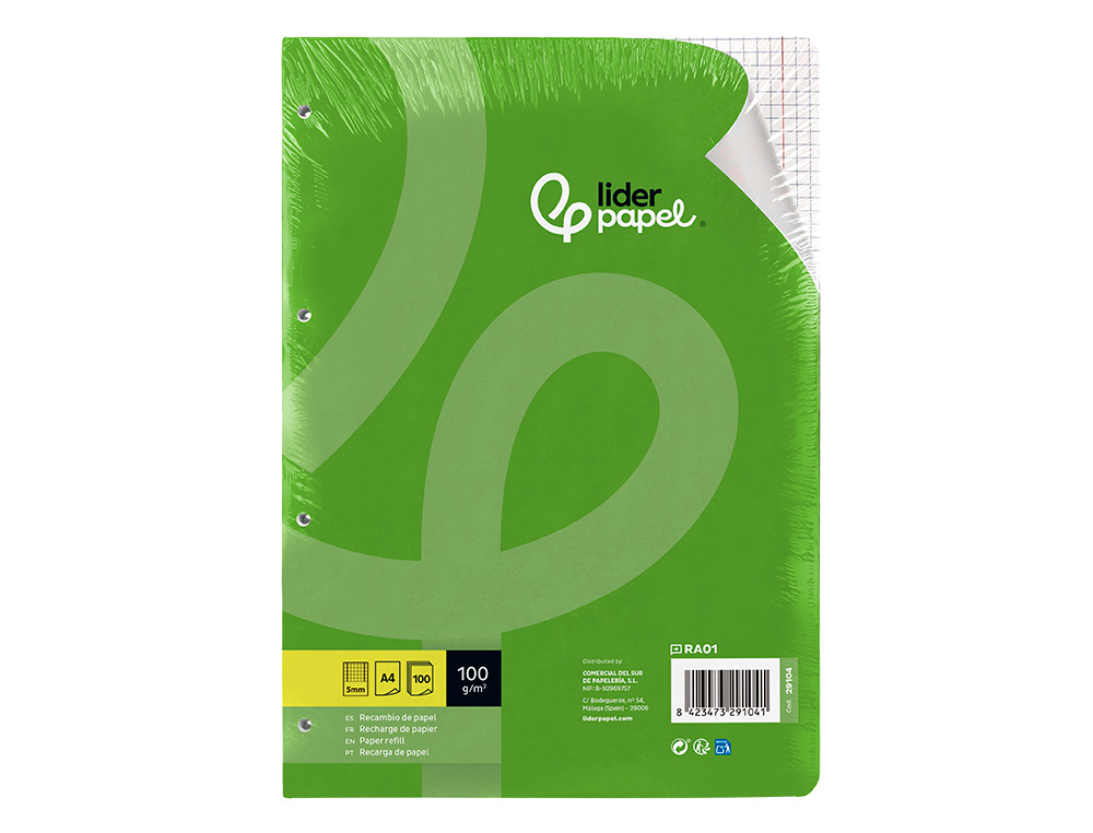 Recarga papel quadriculado Liderpapel. Din. A4, 100 folhas ( Imagem 4 de 27 ) - Preview