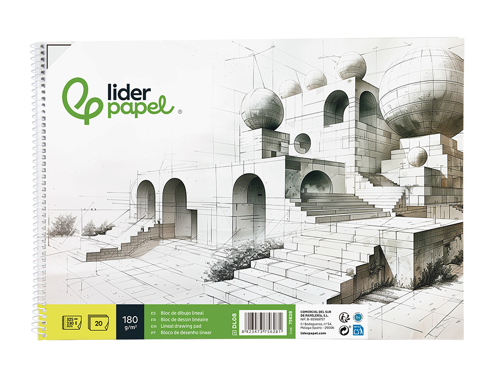 Bloco de desenho liderpapel lineal espiral 230x325mm 20 folhas 180 gr com esquadria ( Imagem 2 de 9 ) - Preview