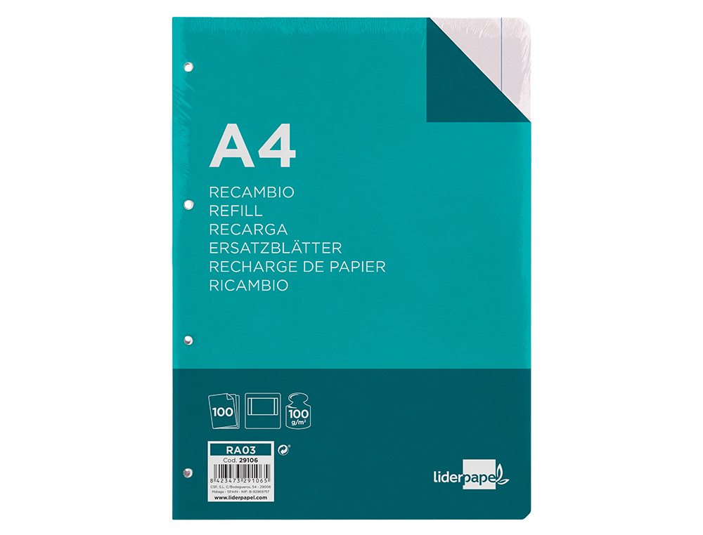 Recarga de Papel Liso A4 Liderpapel. 100 folhas ( Imagem 2 de 13 ) - Preview