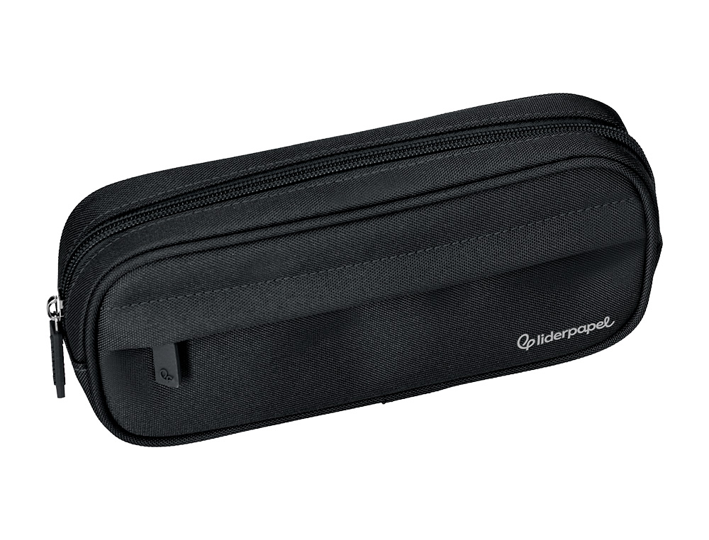 Estojo escolar liderpapel classic ovalado 2 fechos com bolso frontal 210x90 mm preto ( Imagem 5 de 9 ) - Preview