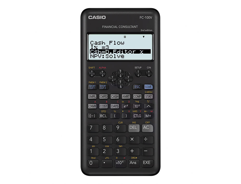Calculadora casio fc-100v financeira 4 linhas 10+2 digitos armazenamento flash calculo de impostos com capa cor cinza ( Imagem 2 de 4 ) - Preview