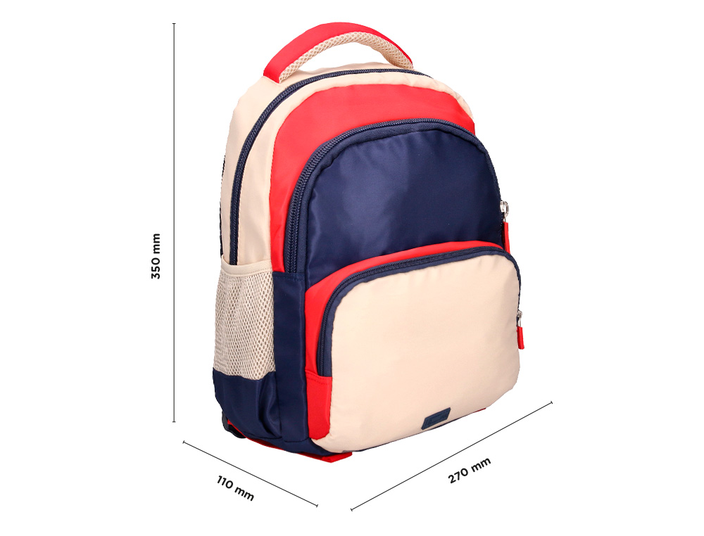Mochila escolar liderpapel multibolso infantil azul marinho vermelho bege 350x110x270 mm ( Imagem 2 de 15 ) - Preview