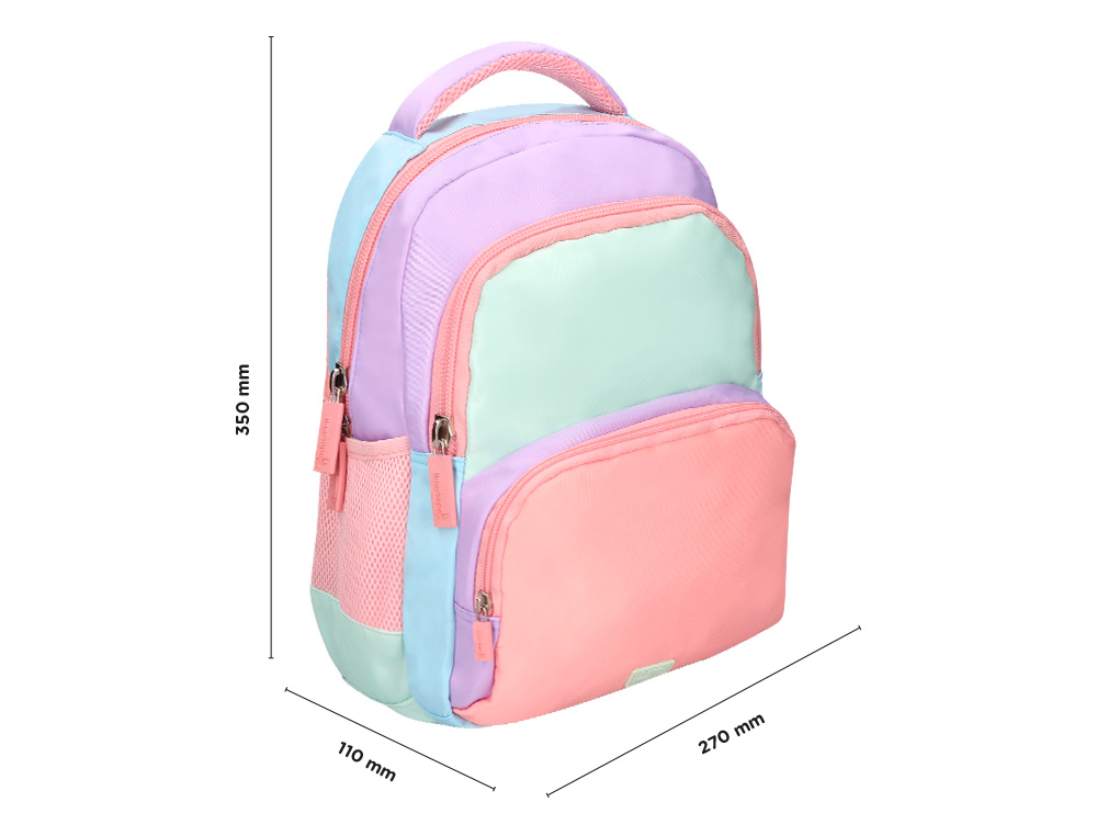 Mochila escolar liderpapel multibolso infantil azul rosa roxo 350x110x270 mm ( Imagem 2 de 15 ) - Preview
