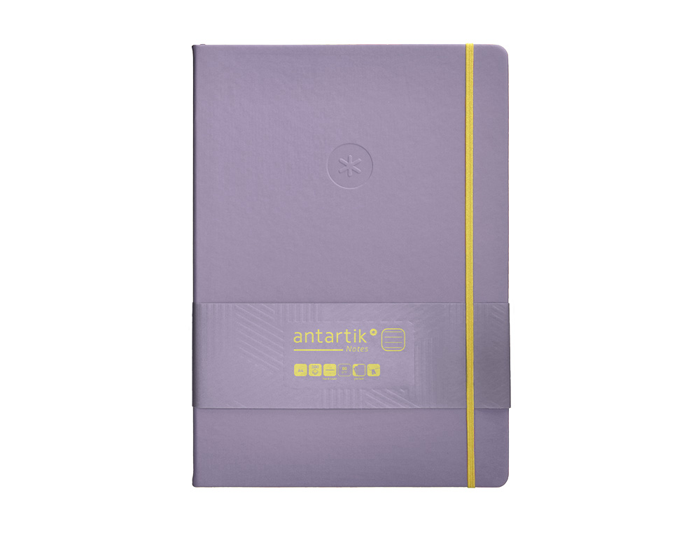 Antartik hardcover notebook with elastic closure, A4 size, lined purple and yellow sheets, 100 sheets, 80 gsm FSC paper. ( Imagem 2 de 10 ) - Preview