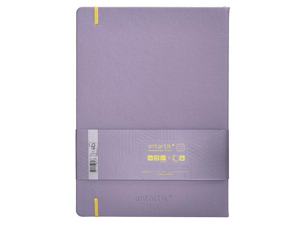 Antartik hardcover notebook with elastic closure, A4 size, lined purple and yellow sheets, 100 sheets, 80 gsm FSC paper. ( Imagem 3 de 10 ) - Preview