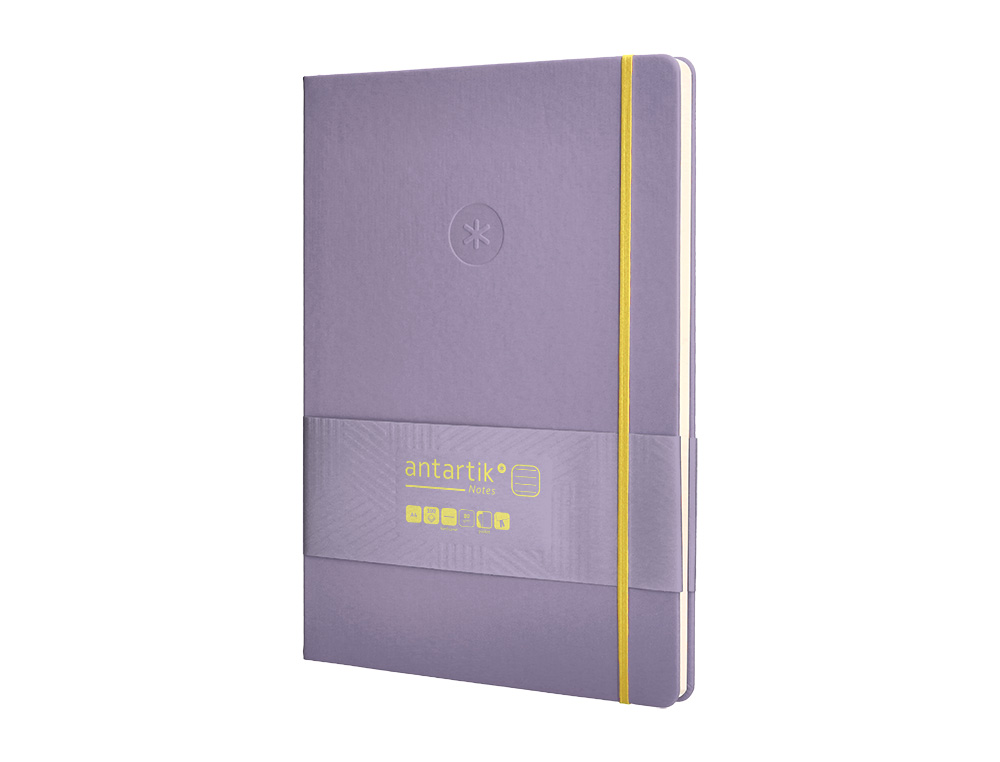 Antartik hardcover notebook with elastic closure, A4 size, lined purple and yellow sheets, 100 sheets, 80 gsm FSC paper. ( Imagem 4 de 10 ) - Preview