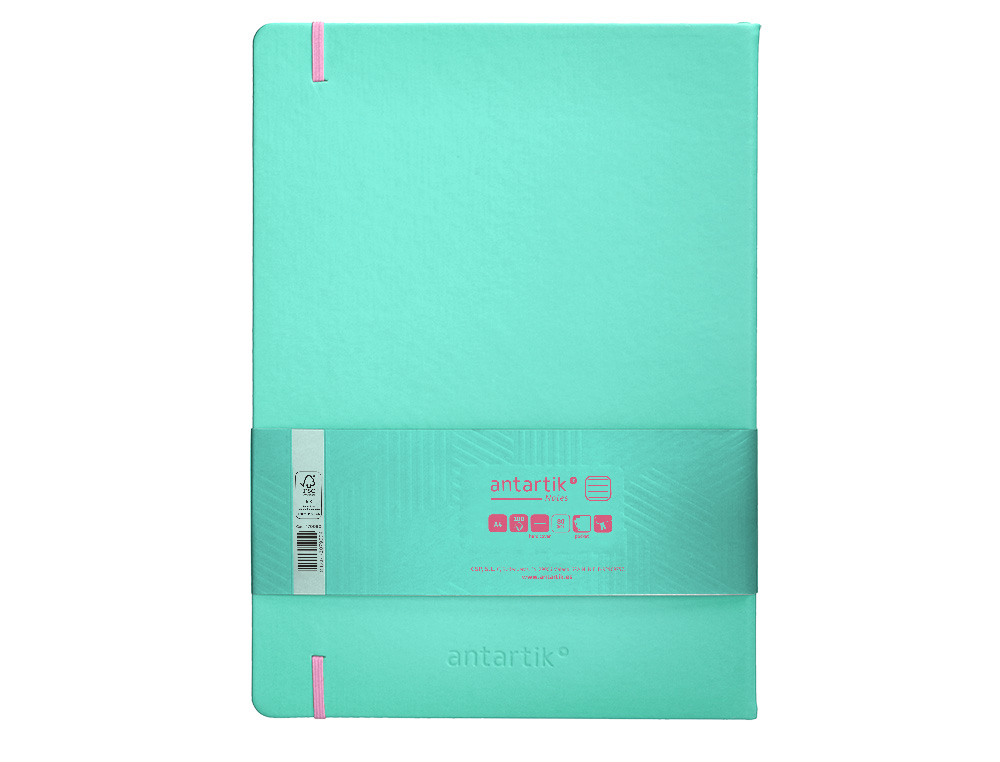 Antartik hardcover notebook with elastic closure, A4 size, pink and turquoise lined paper, 100 sheets, 80 gsm, FSC brand. ( Imagem 3 de 10 ) - Preview