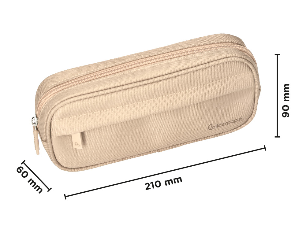 Estojo escolar liderpapel classic ovalado 2 fechos com bolso frontal 210x90 mm creme ( Imagem 2 de 9 ) - Preview