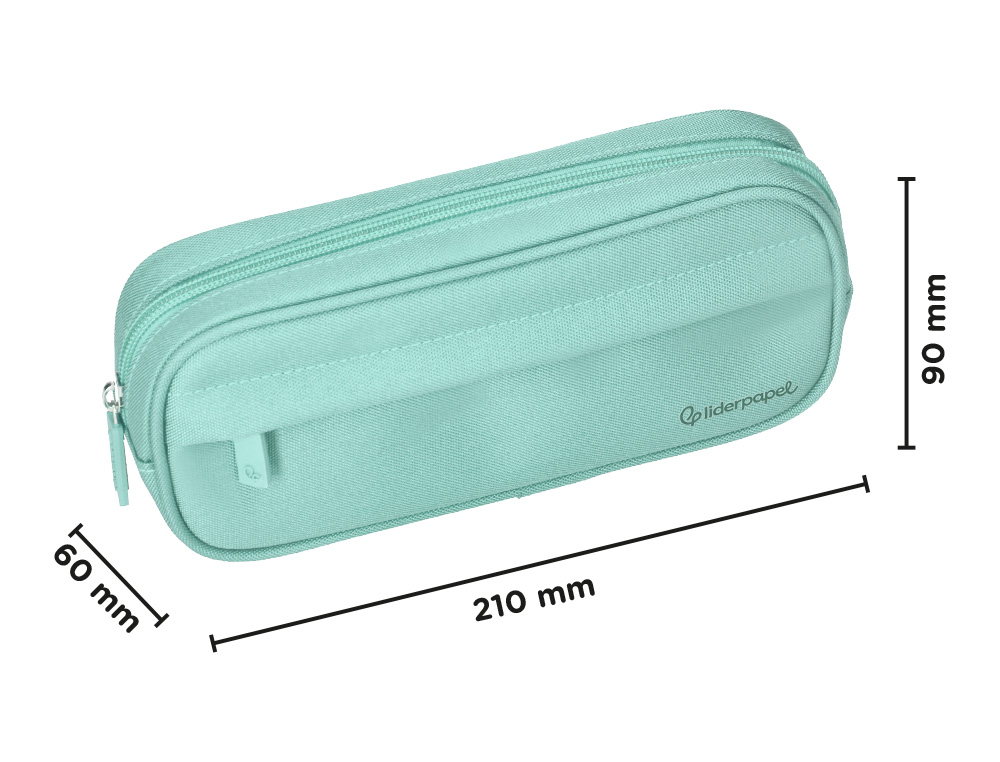 Estojo escolar liderpapel classic ovalado 2 fechos com bolso frontal 210x90 mm verde ( Imagem 2 de 9 ) - Preview