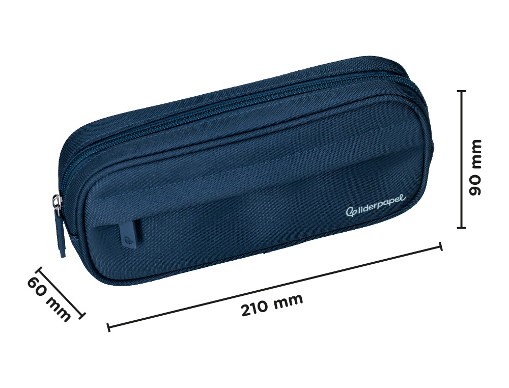 Estojo escolar liderpapel classic ovalado 2 fechos com bolso frontal 210x90 mm azul marinho ( Imagem 2 de 9 ) - Preview