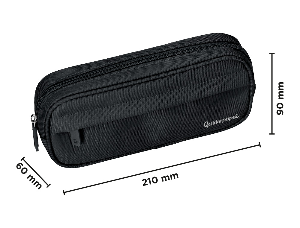 Estojo escolar liderpapel classic ovalado 2 fechos com bolso frontal 210x90 mm preto ( Imagem 2 de 9 ) - Preview