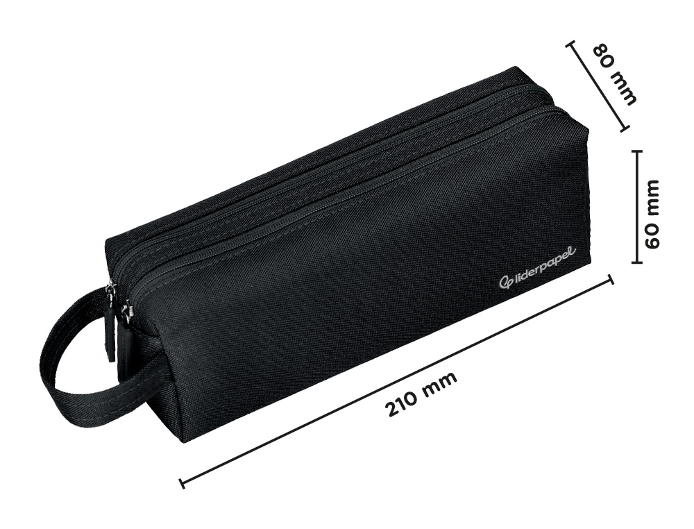 Estojo escolar liderpapel classic retangular com asa 2 fechos 210x80 mm preto ( Imagem 2 de 9 ) - Preview