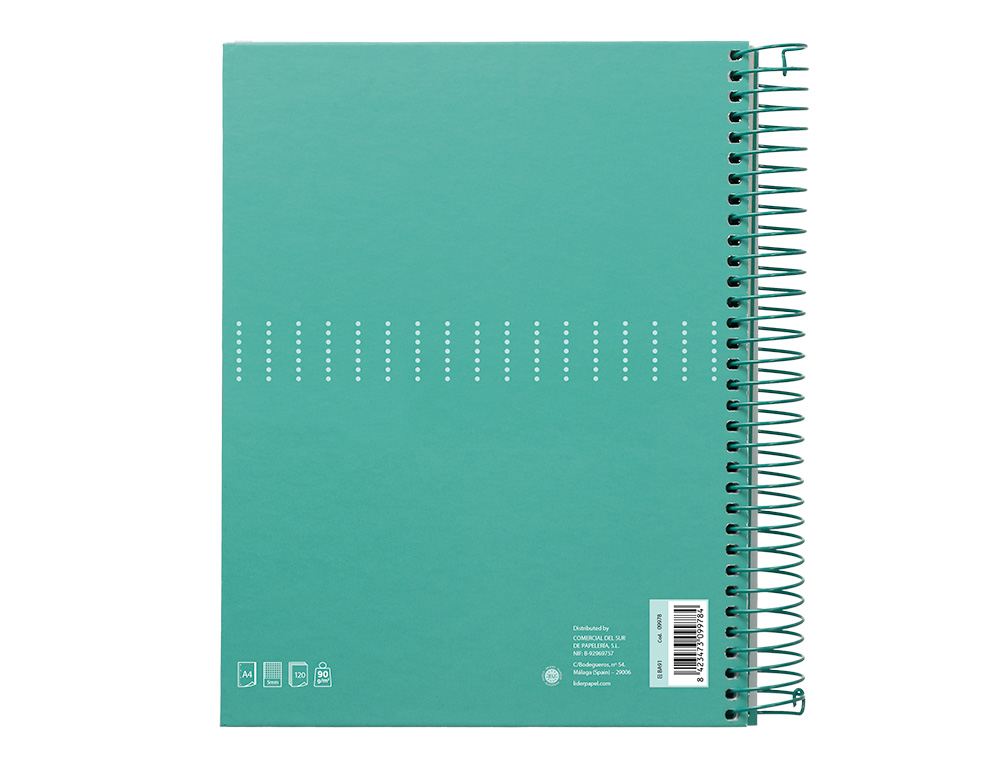 Caderno espiral liderpapel din a4 crafty capa forrada 120 f 90 gr quadricula 5mm 5 bandas de cores 4 furos cor turquesa ( Imagem 5 de 26 ) - Preview