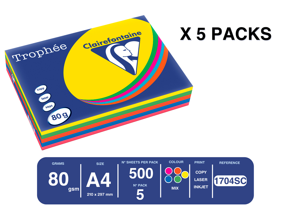 Papel Copia Cl Trophee 80/A4 500Fls Sortido Intenso 1704Sc ( Imagem 2 de 3 ) - Preview