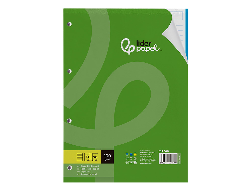 Recarga Liderpapel Din A4 100 Folhas de 100gr - Pautado Horizontal S/Margen C/4 Furos, Bandas de 5 Cores ( Imagem 2 de 11 ) - Preview