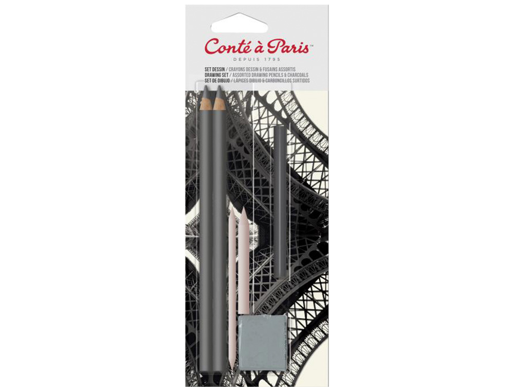 Conjunto de desenho conte a paris blister de 2 lapis 2h/6b + 1 barra carvao + 2 esfuminhos + 1 borracha ( Imagem 2 de 3 ) - Preview