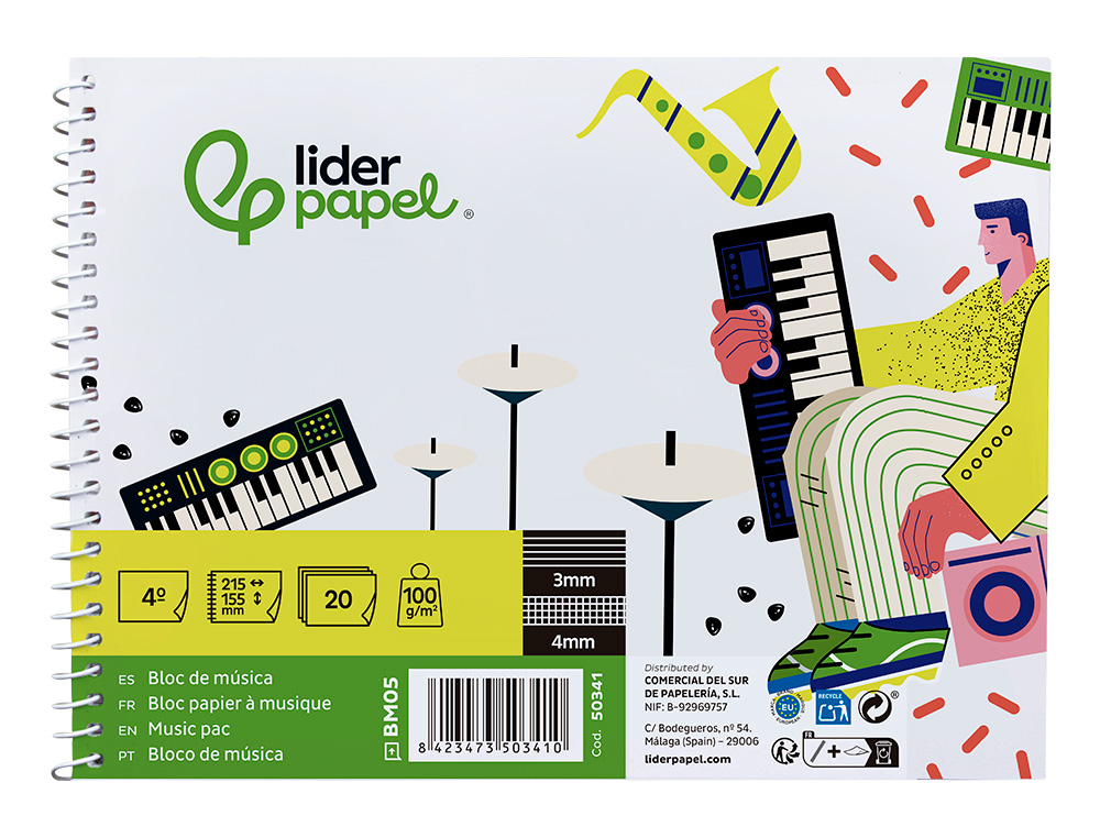 Bloco musica liderpapel pentagrama 3mm mais quadricula de 4mm para anotacoes quarto 20 folhas 100 gr ( Imagem 2 de 13 ) - Preview