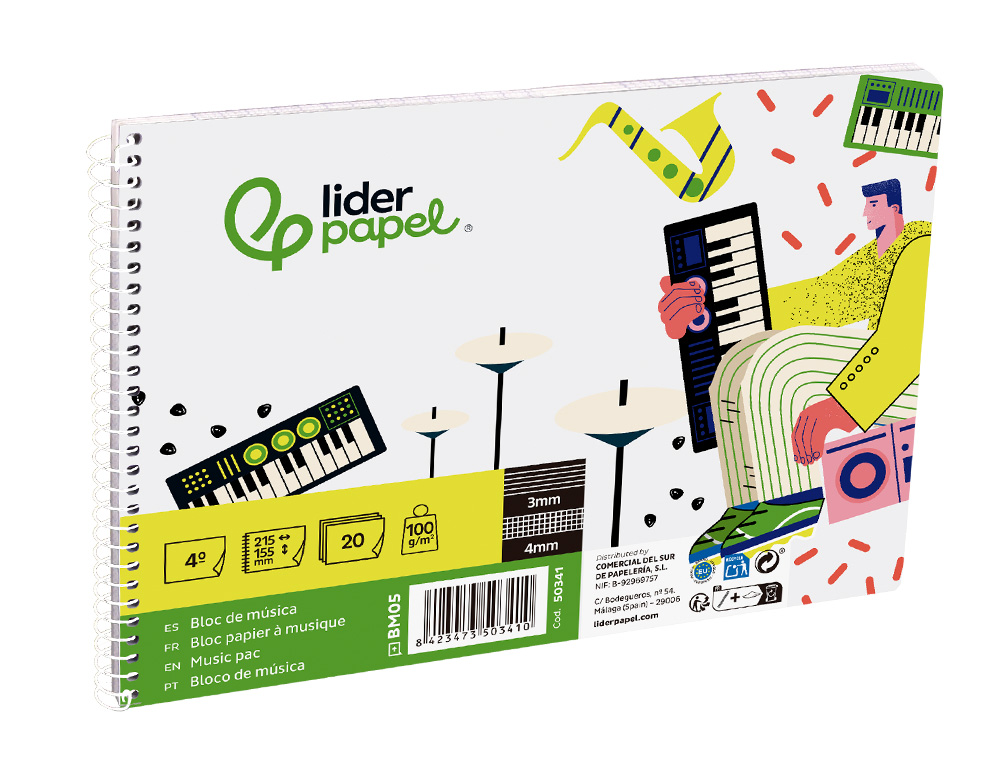 Bloco musica liderpapel pentagrama 3mm mais quadricula de 4mm para anotacoes quarto 20 folhas 100 gr ( Imagem 3 de 13 ) - Preview