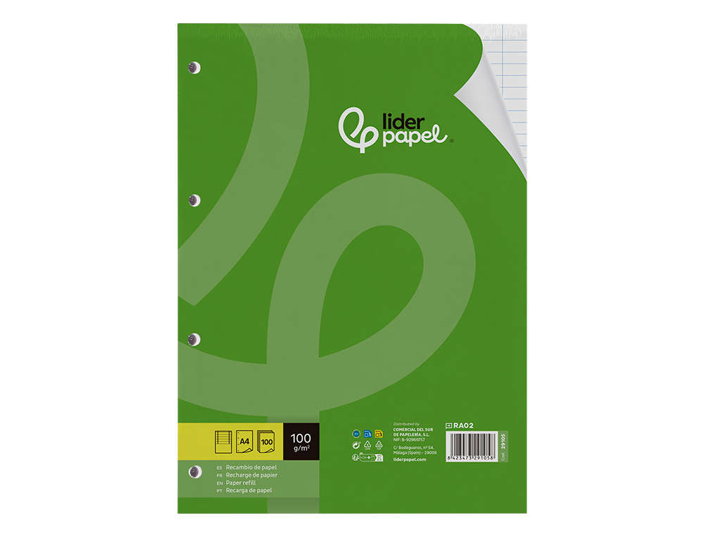 Recarga papel pautado Liderpapel. Din. A4, 100 folhas ( Imagem 2 de 21 ) - Preview