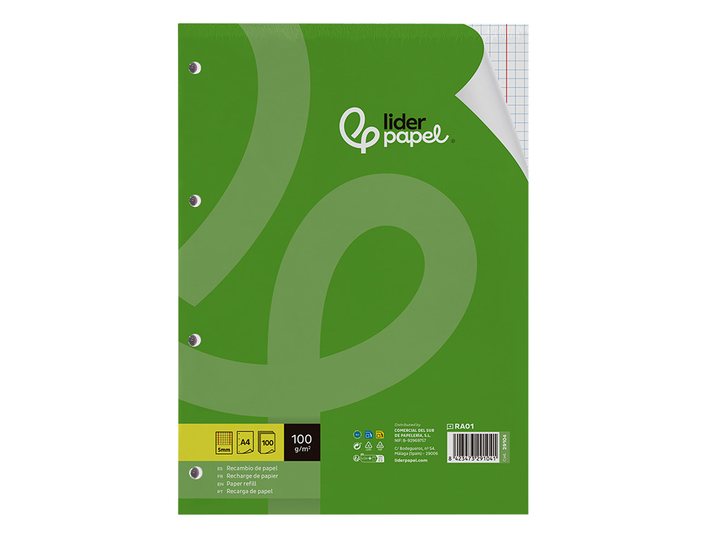 Recarga papel quadriculado Liderpapel. Din. A4, 100 folhas ( Imagem 2 de 27 ) - Preview