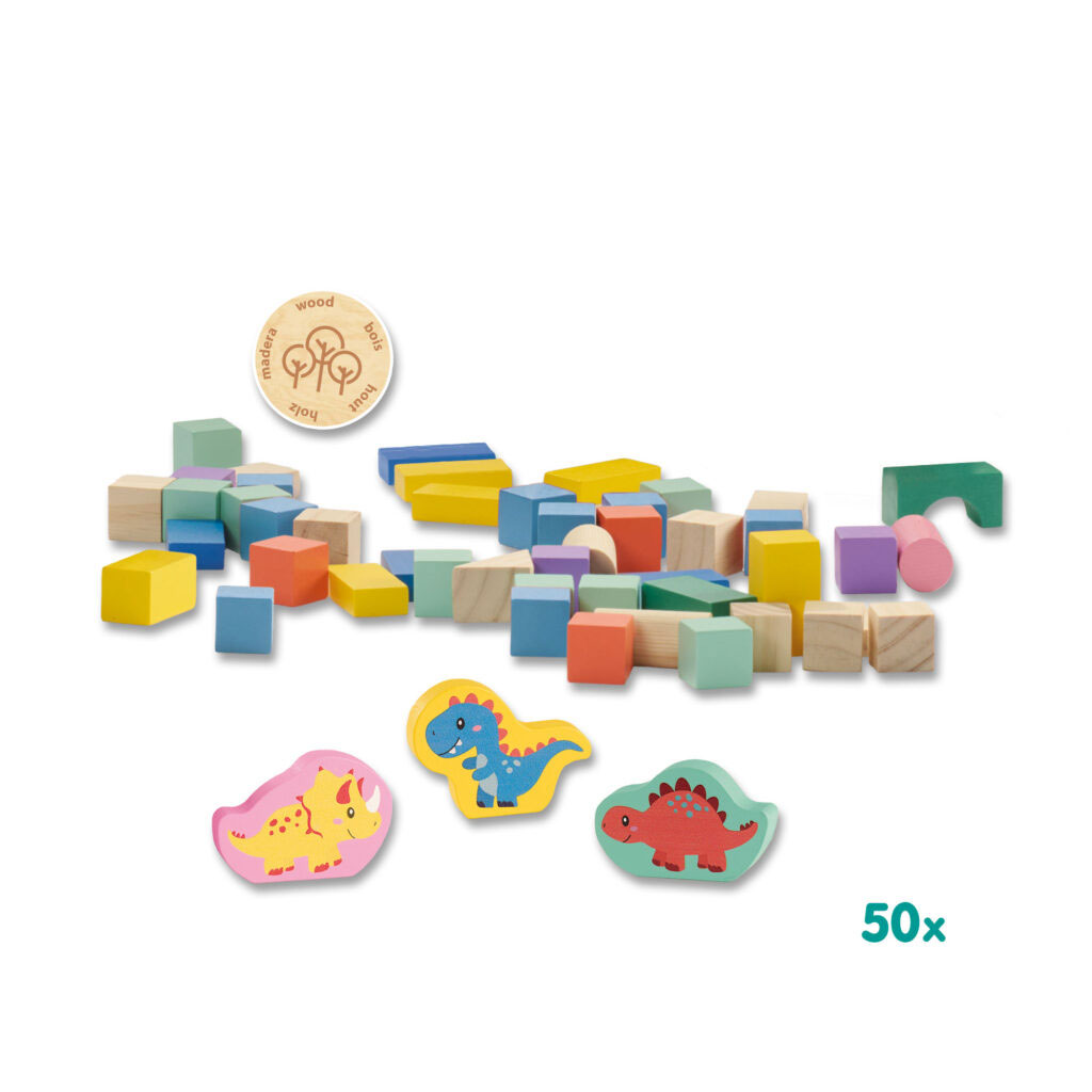 Blocos De Construção De Madeira Dinossauros - Balde Com 50 Pecas Ses Tiny Talents 13204 ( Imagem 2 de 4 ) - Preview