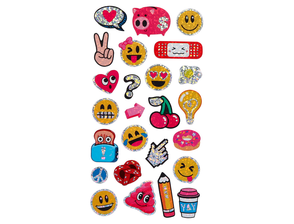Autocolantes imaginovo desenhos sortidos smiley com brilho 214x100 mm em blister ( Imagem 4 de 5 ) - Preview