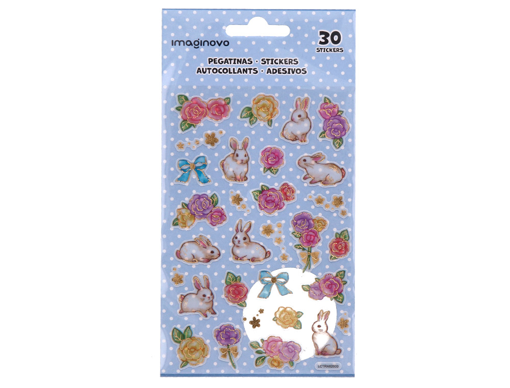 Autocolantes imaginovo flores e coelhos de papel 190x104 mm em blister ( Imagem 2 de 5 ) - Preview