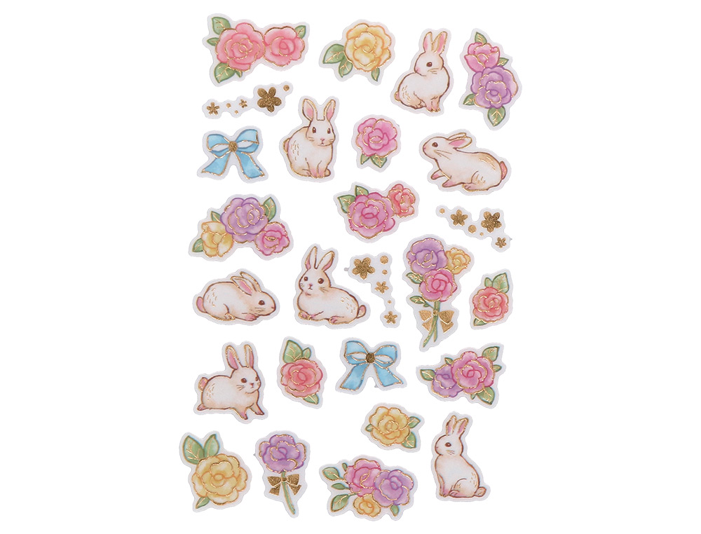 Autocolantes imaginovo flores e coelhos de papel 190x104 mm em blister ( Imagem 4 de 5 ) - Preview