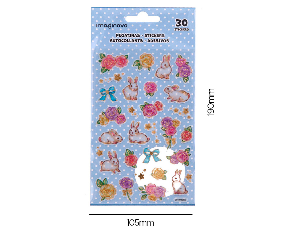 Autocolantes imaginovo flores e coelhos de papel 190x104 mm em blister ( Imagem 5 de 5 ) - Preview