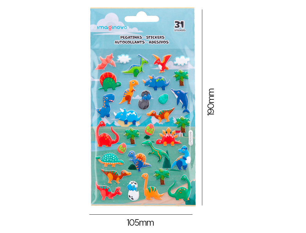 Autocolantes imaginovo kids dinossauros goma eva 190x105 mm em blister ( Imagem 5 de 5 ) - Preview