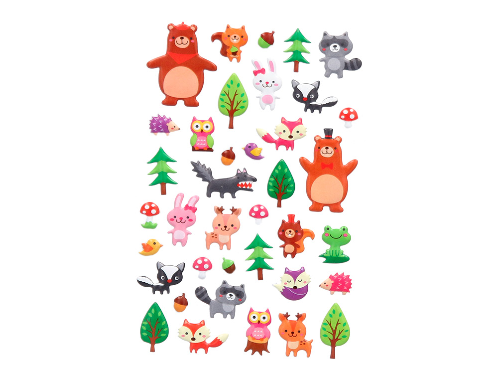 Autocolantes imaginovo cute animals bosque com relevo 190x105 mm em blister ( Imagem 4 de 5 ) - Preview