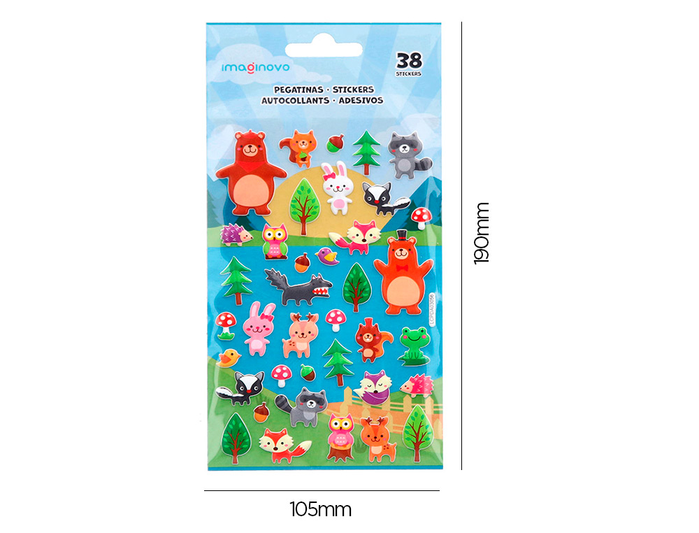 Autocolantes imaginovo cute animals bosque com relevo 190x105 mm em blister ( Imagem 5 de 5 ) - Preview