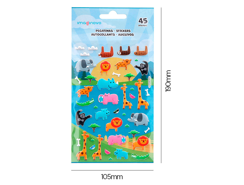 Autocolantes imaginovo cute animals safari com relevo 190x105 mm em blister ( Imagem 5 de 5 ) - Preview