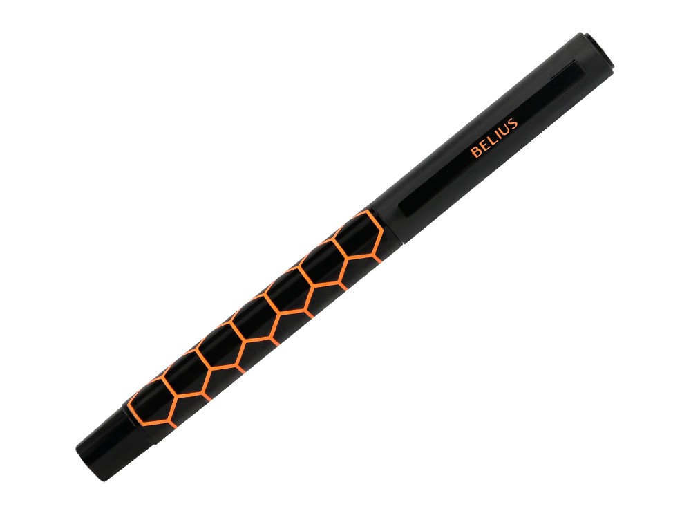 Esferografica belius legacy aluminio desenho hexagono laranja corpo preto tinta cor azul caixa de design ( Imagem 5 de 8 ) - Preview