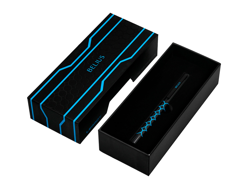 Esferografica belius legacy aluminio desenho circulos azul corpo preto tinta cor azul caixa de design ( Imagem 4 de 8 ) - Preview